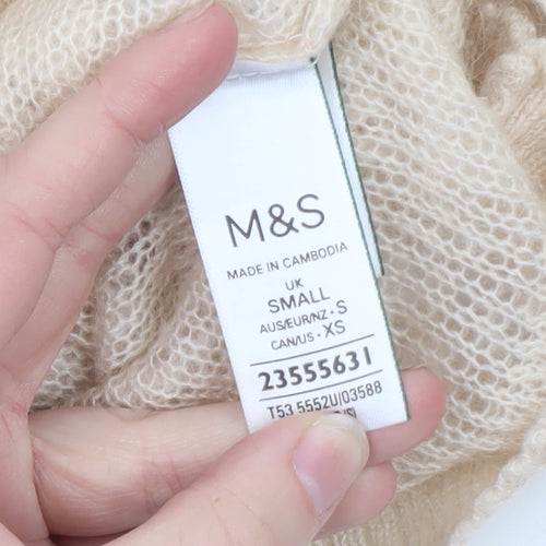 Marks and Spencer Women Beige Ruffle Knit Pullover Jumper Size S