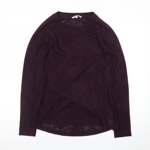 Marks and Spencer Womens Purple Floral Knit Pullover Jumper Size 14