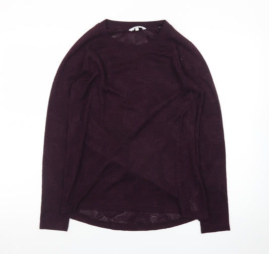 Marks and Spencer Womens Purple Floral Knit Pullover Jumper Size 14