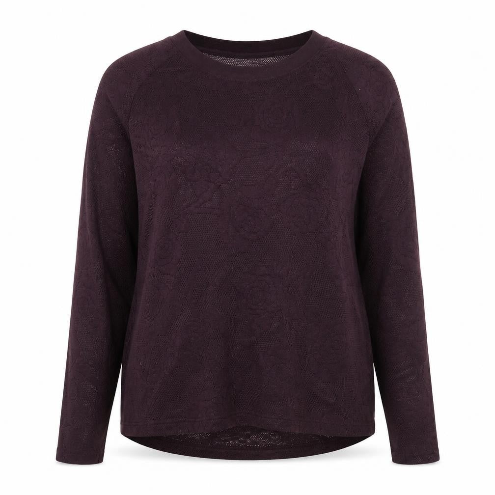 Front view of Marks & Spencer women’s purple floral knit jumper, size UK 14