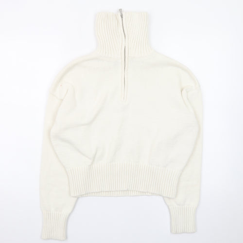 Bershka Women’s Ivory High Neck 1/2 Zip Chunky Knit Jumper Size 12