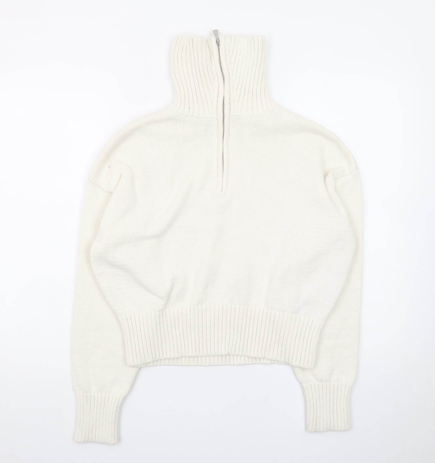 Bershka Women’s Ivory High Neck 1/2 Zip Chunky Knit Jumper Size 12
