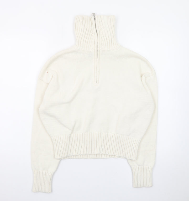 Bershka Women’s Ivory High Neck 1/2 Zip Chunky Knit Jumper Size 12