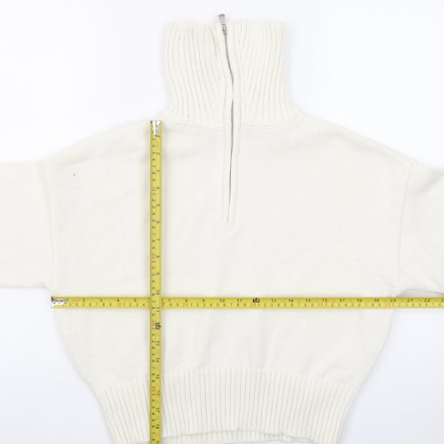 Bershka Women’s Ivory High Neck 1/2 Zip Chunky Knit Jumper Size 12
