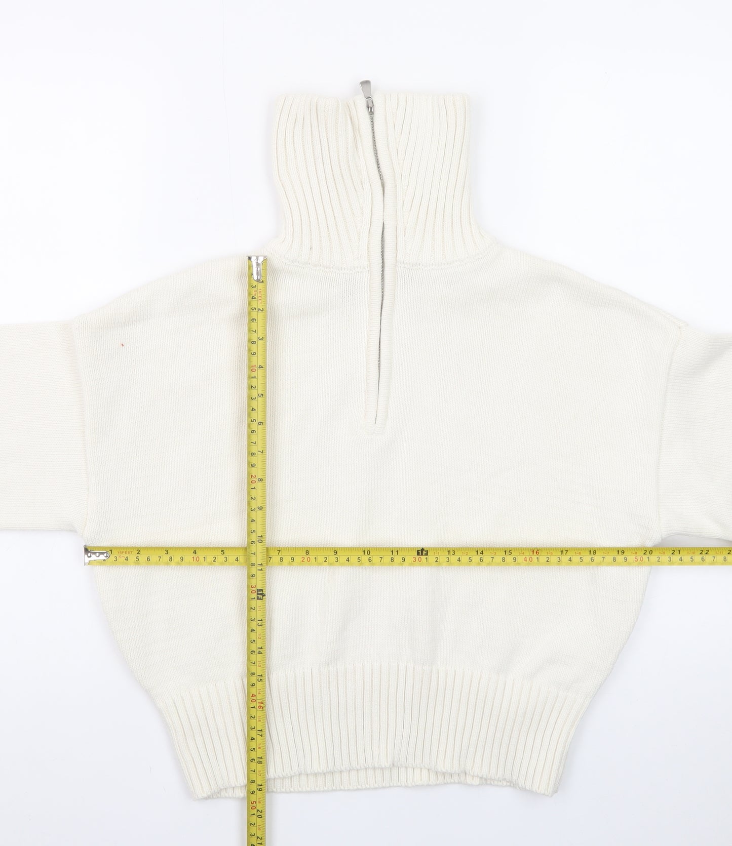 Bershka Women’s Ivory High Neck 1/2 Zip Chunky Knit Jumper Size 12