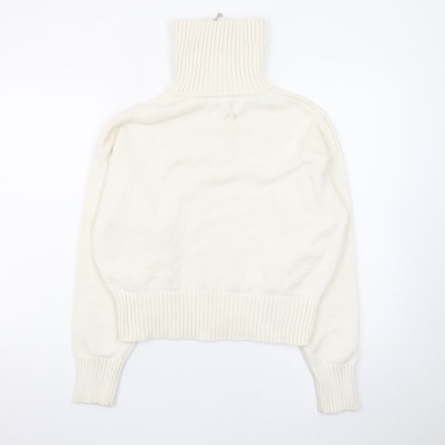 Bershka Women’s Ivory High Neck 1/2 Zip Chunky Knit Jumper Size 12