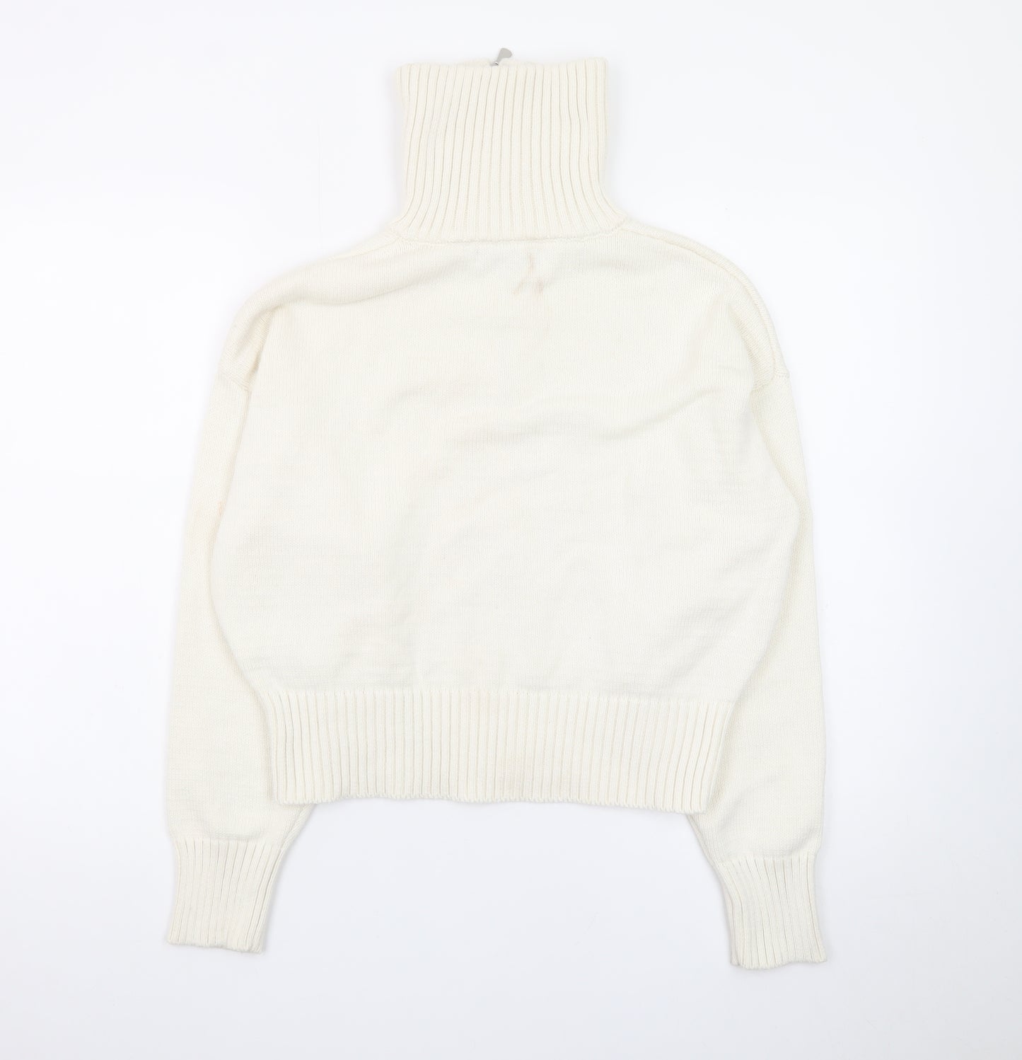 Bershka Women’s Ivory High Neck 1/2 Zip Chunky Knit Jumper Size 12