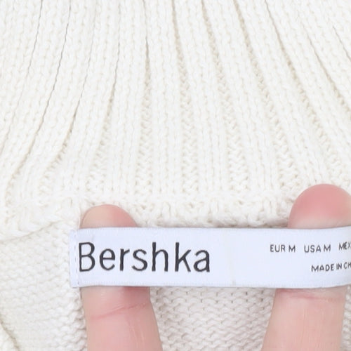 Bershka Women’s Ivory High Neck 1/2 Zip Chunky Knit Jumper Size 12