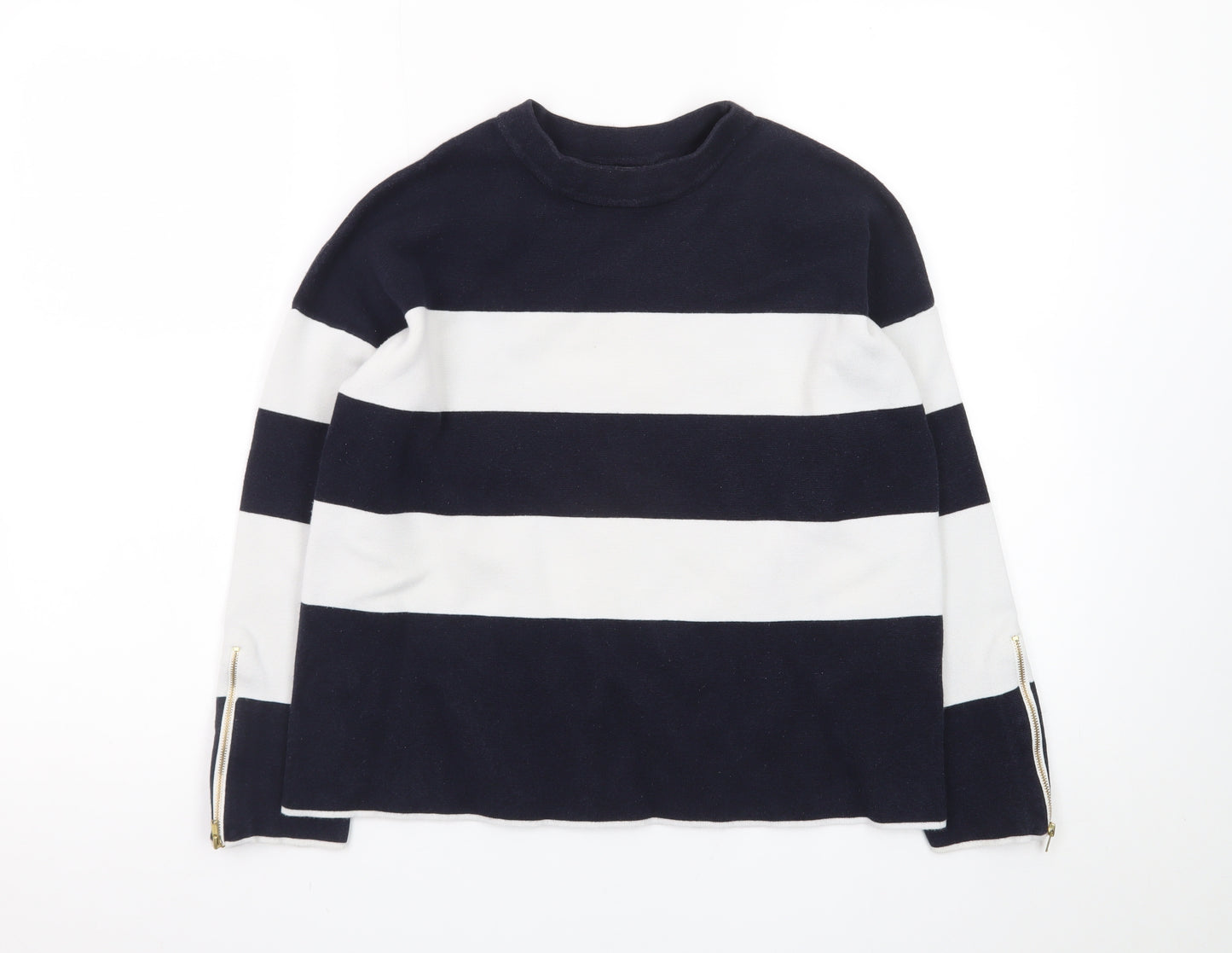 Hobbs Womens Navy White Striped Cotton Crew Neck Jumper XS