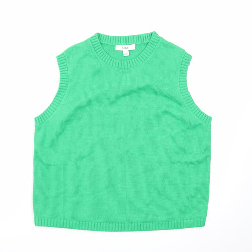 Marks and Spencer Women's Green Knit Sleeveless Vest Jumper L