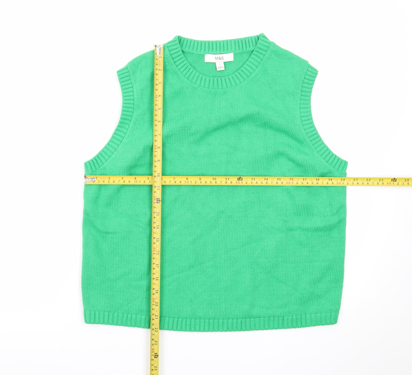 Marks and Spencer Women's Green Knit Sleeveless Vest Jumper L