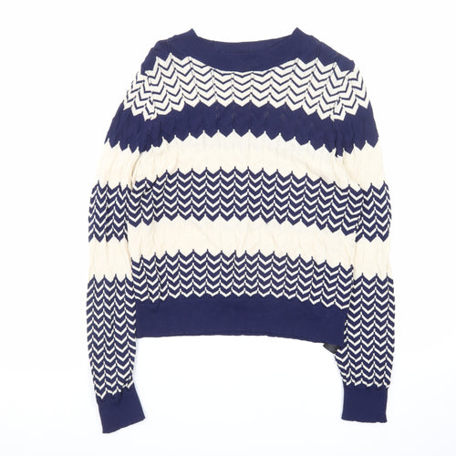 Oasis Women Navy & Cream Chevron Knit Jumper M