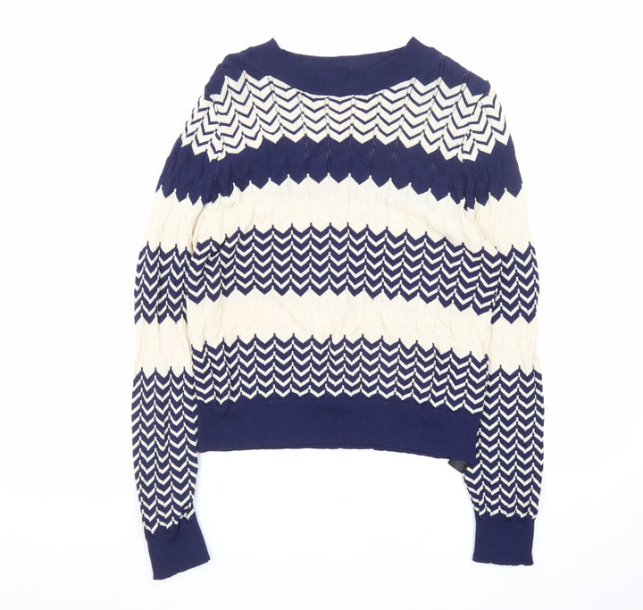 Oasis Women Navy & Cream Chevron Knit Jumper M