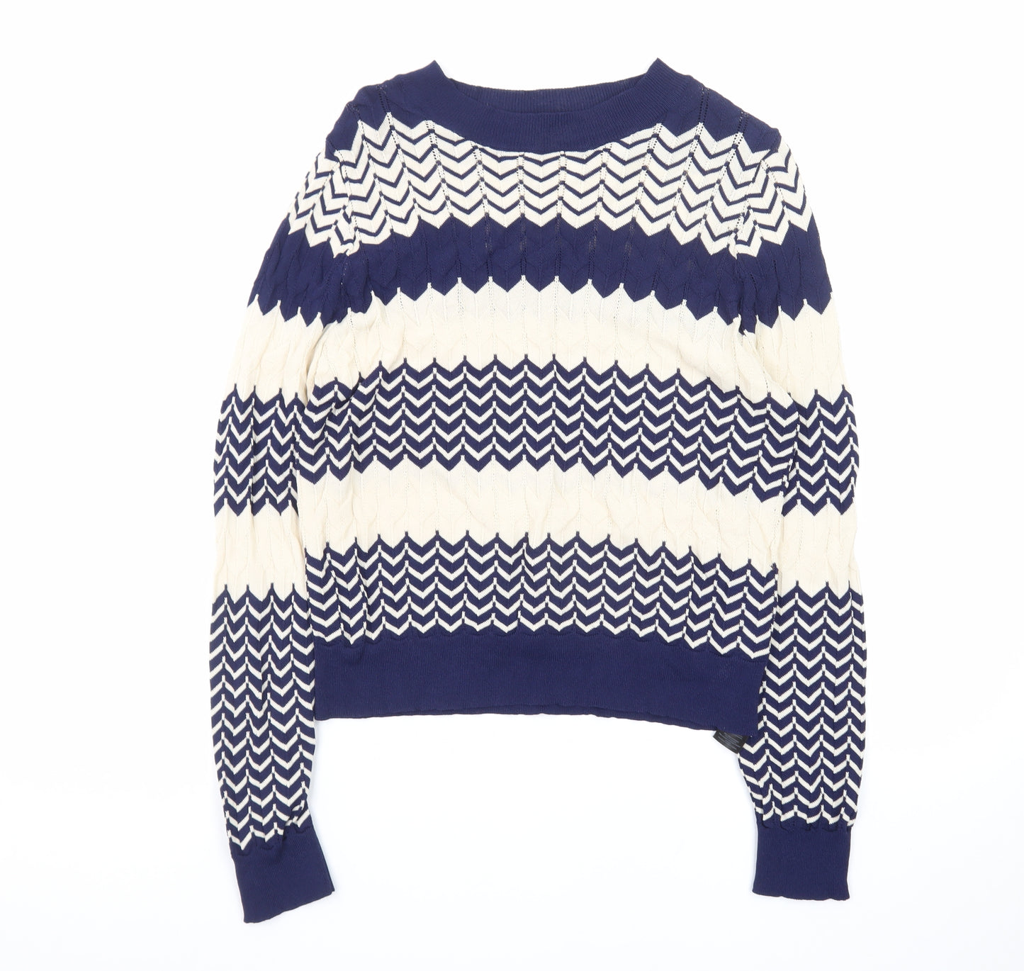 Oasis Women Navy & Cream Chevron Knit Jumper M