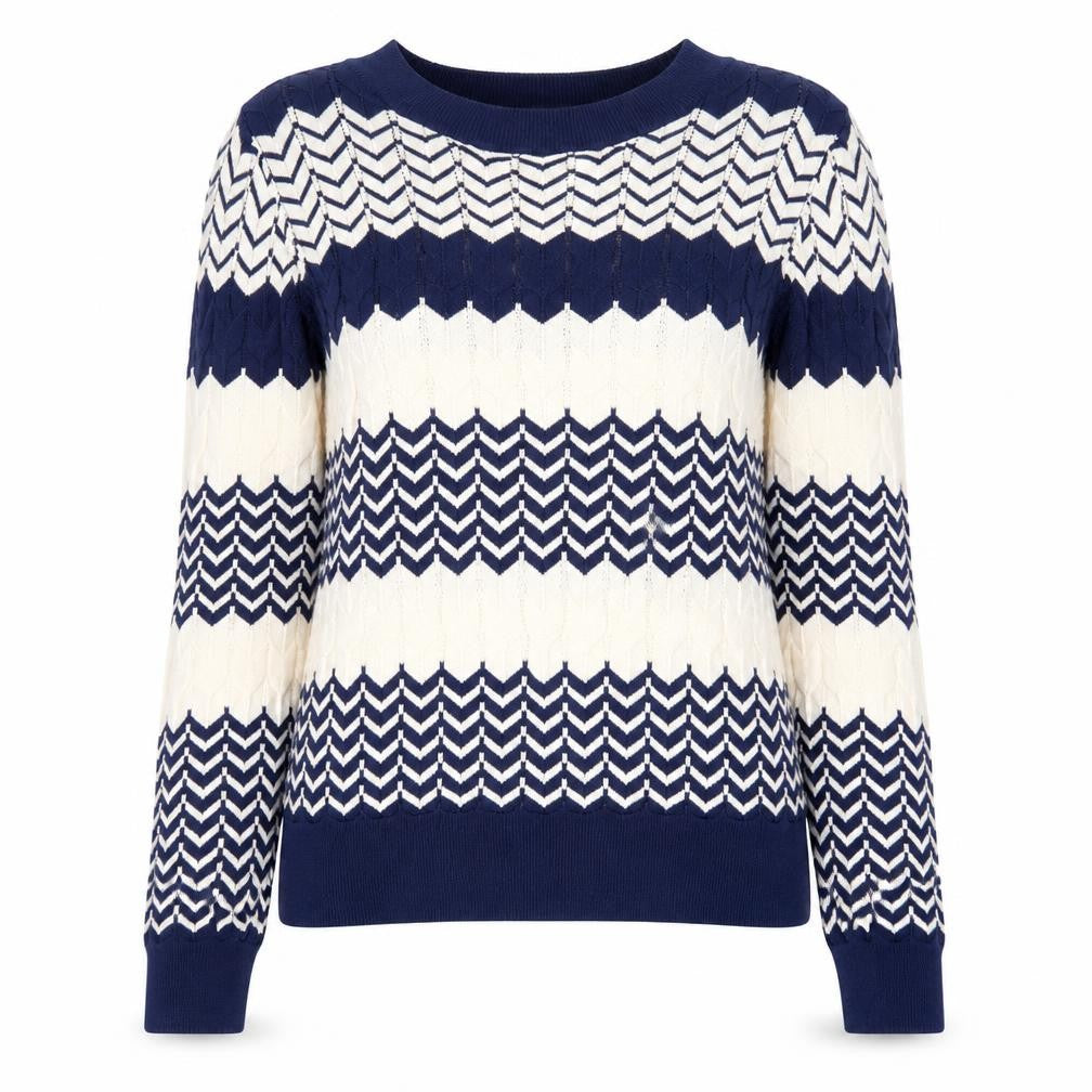 Front view of Oasis Women Navy & Cream Chevron Knit Jumper M