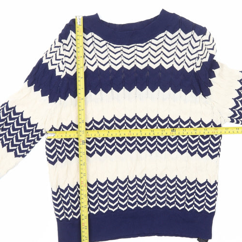 Oasis Women Navy & Cream Chevron Knit Jumper M