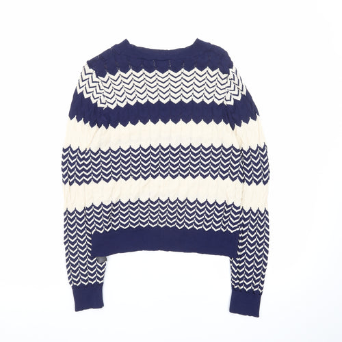 Oasis Women Navy & Cream Chevron Knit Jumper M
