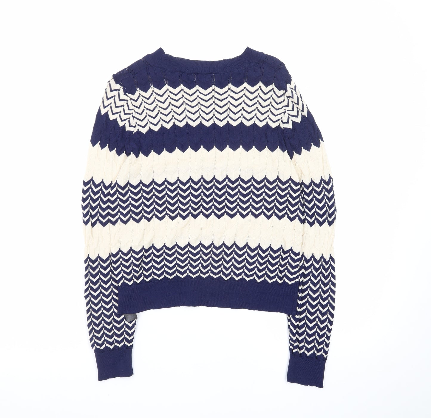 Oasis Women Navy & Cream Chevron Knit Jumper M