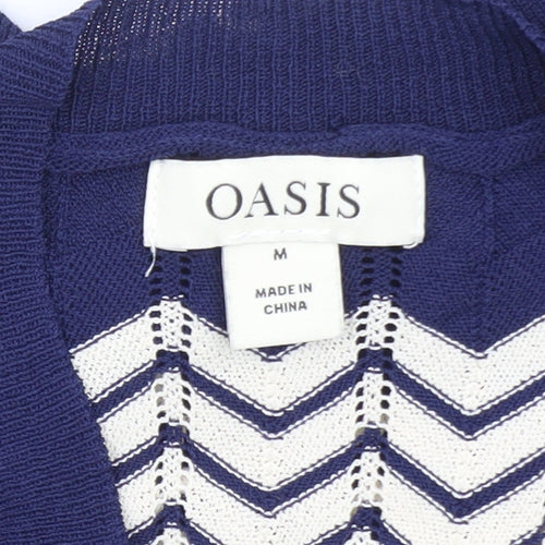 Oasis Women Navy & Cream Chevron Knit Jumper M