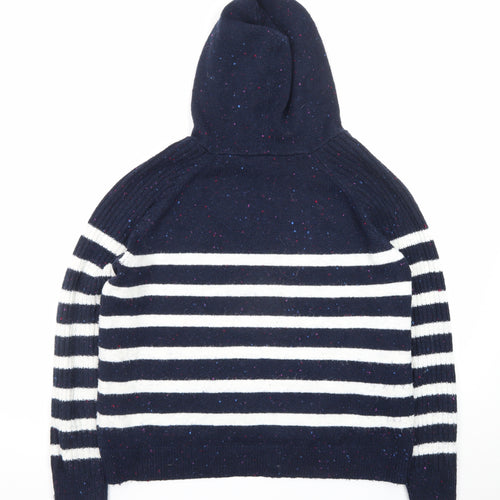 Marks and Spencer Women Blue Striped Hooded Pullover Jumper L