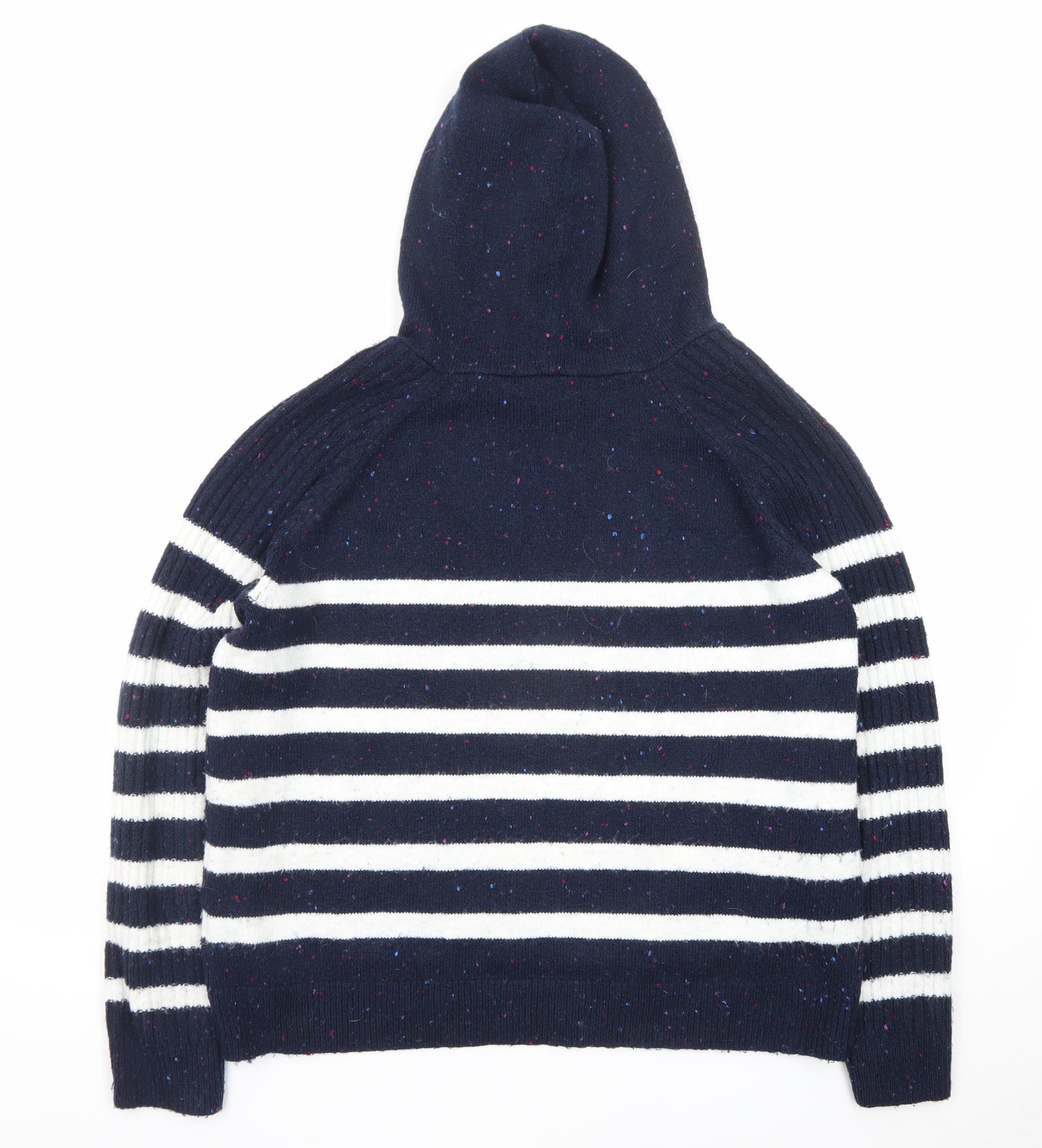 Marks and Spencer Women Blue Striped Hooded Pullover Jumper L