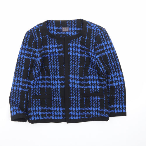 Marks and Spencer Women Blue Check Knit Open Jacket Size 10