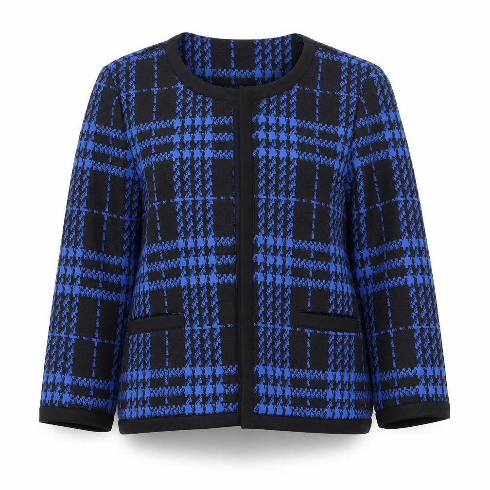 Front view of Marks & Spencer Women Blue Check Knit Open Jacket, size 10