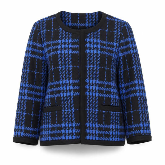 Front view of Marks & Spencer Women Blue Check Knit Open Jacket, size 10
