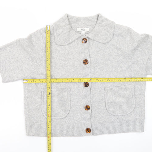 Marks and Spencer Women's Grey Collared Short Sleeve Knit Cardigan L