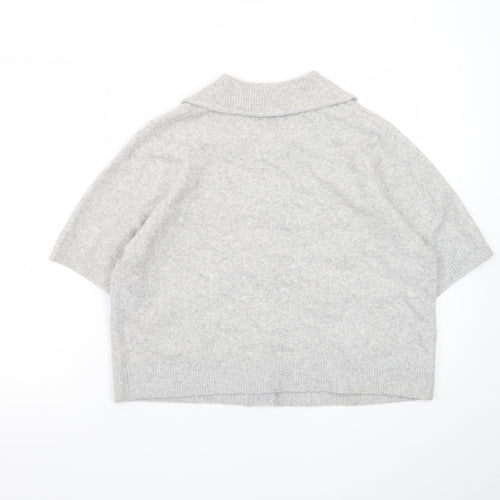 Marks and Spencer Women's Grey Collared Short Sleeve Knit Cardigan L