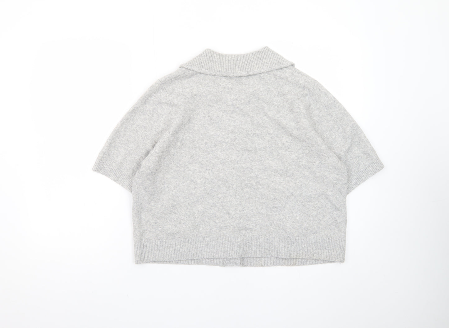 Marks and Spencer Women's Grey Collared Short Sleeve Knit Cardigan L