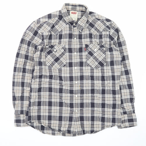 Levi's Men's Blue Check Flannel Long Sleeve Button-Up Shirt XL
