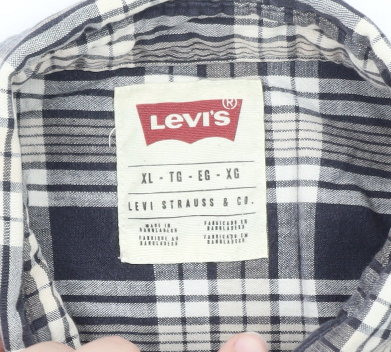 Levi's Men's Blue Check Flannel Long Sleeve Button-Up Shirt XL