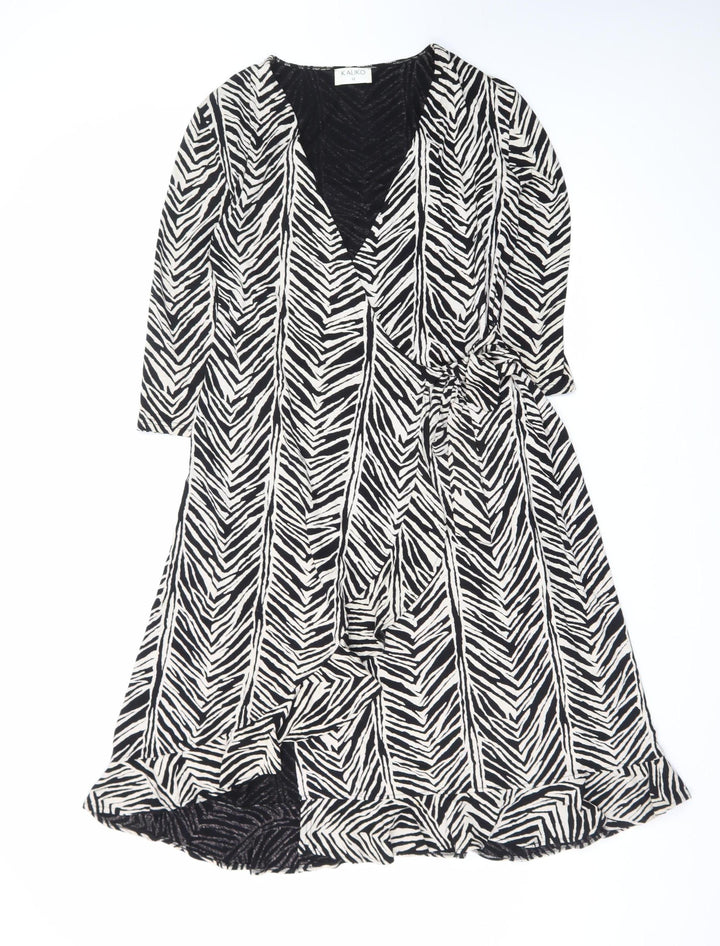 Kaliko Women's Black Animal Print Wrap Midi Dress Size 12