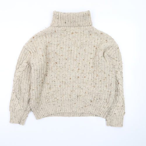 Marks and Spencer Womens Beige Roll Neck Chunky Knit Jumper M