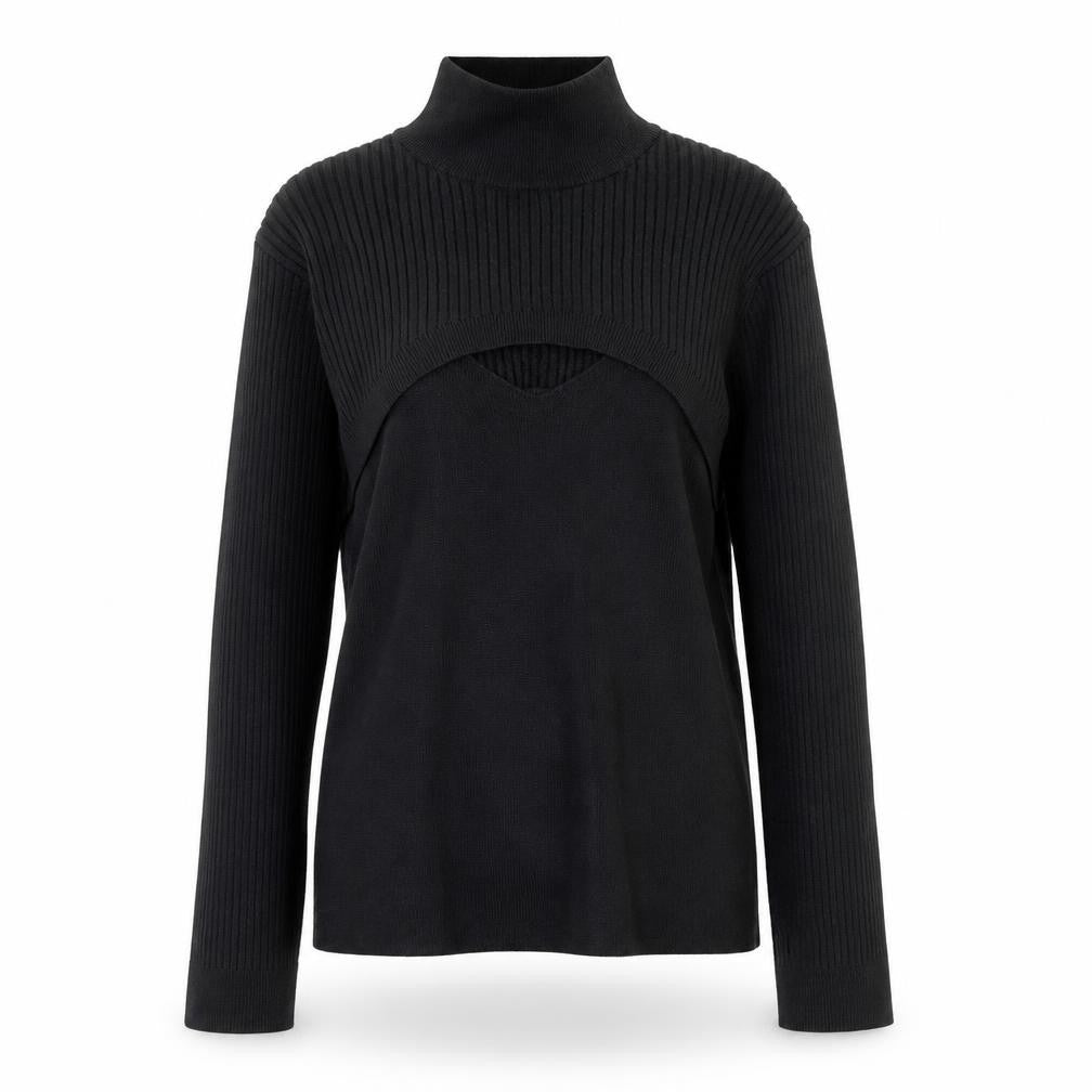 Front view of QED London Women Black M Roll Neck Long Sleeve jumper