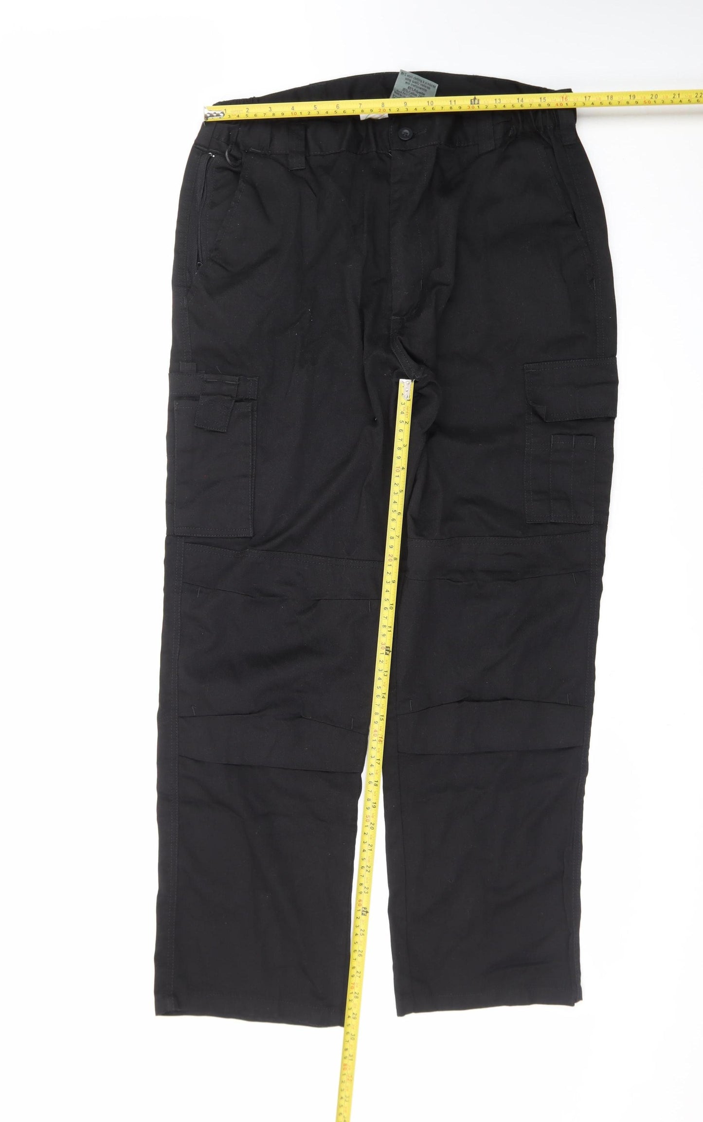 BKS Men's Black Cargo Work Trousers 38R Polyester Cotton