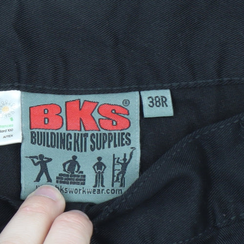 BKS Men's Black Cargo Work Trousers 38R Polyester Cotton