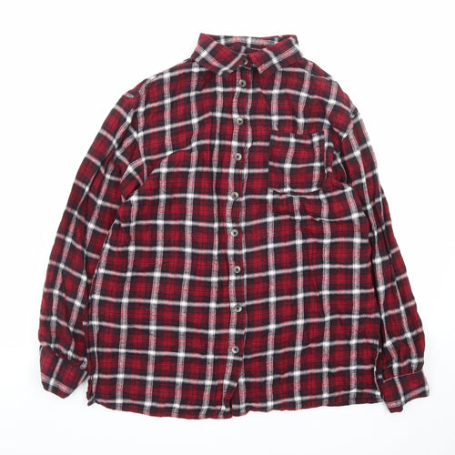 Brave Soul Women's Red Checked Flannel Button-Up Shirt Size S