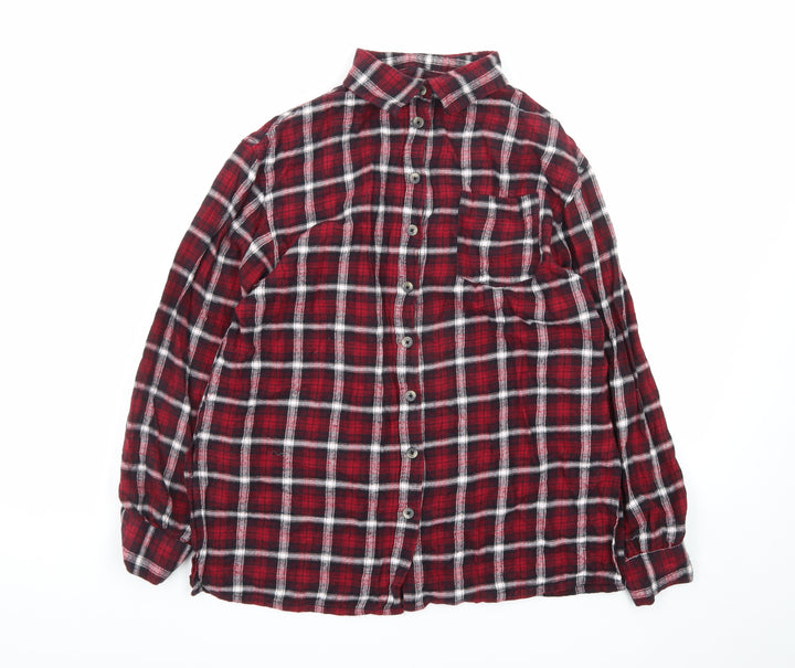 Brave Soul Women's Red Checked Flannel Button-Up Shirt Size S