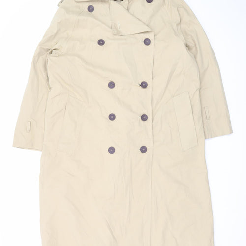 Zara Women's Beige Long Trench Coat Size 12 Classic Style