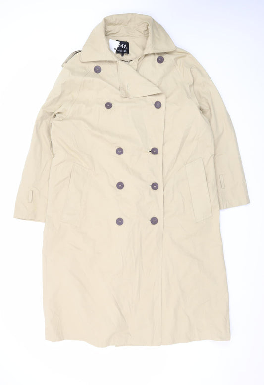 Zara Women's Beige Long Trench Coat Size 12 Classic Style