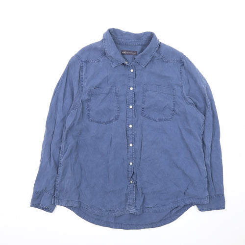 Marks and Spencer Women's Blue Cotton Button-Up Shirt Size 18