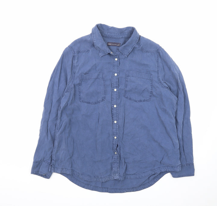 Marks and Spencer Women's Blue Cotton Button-Up Shirt Size 18