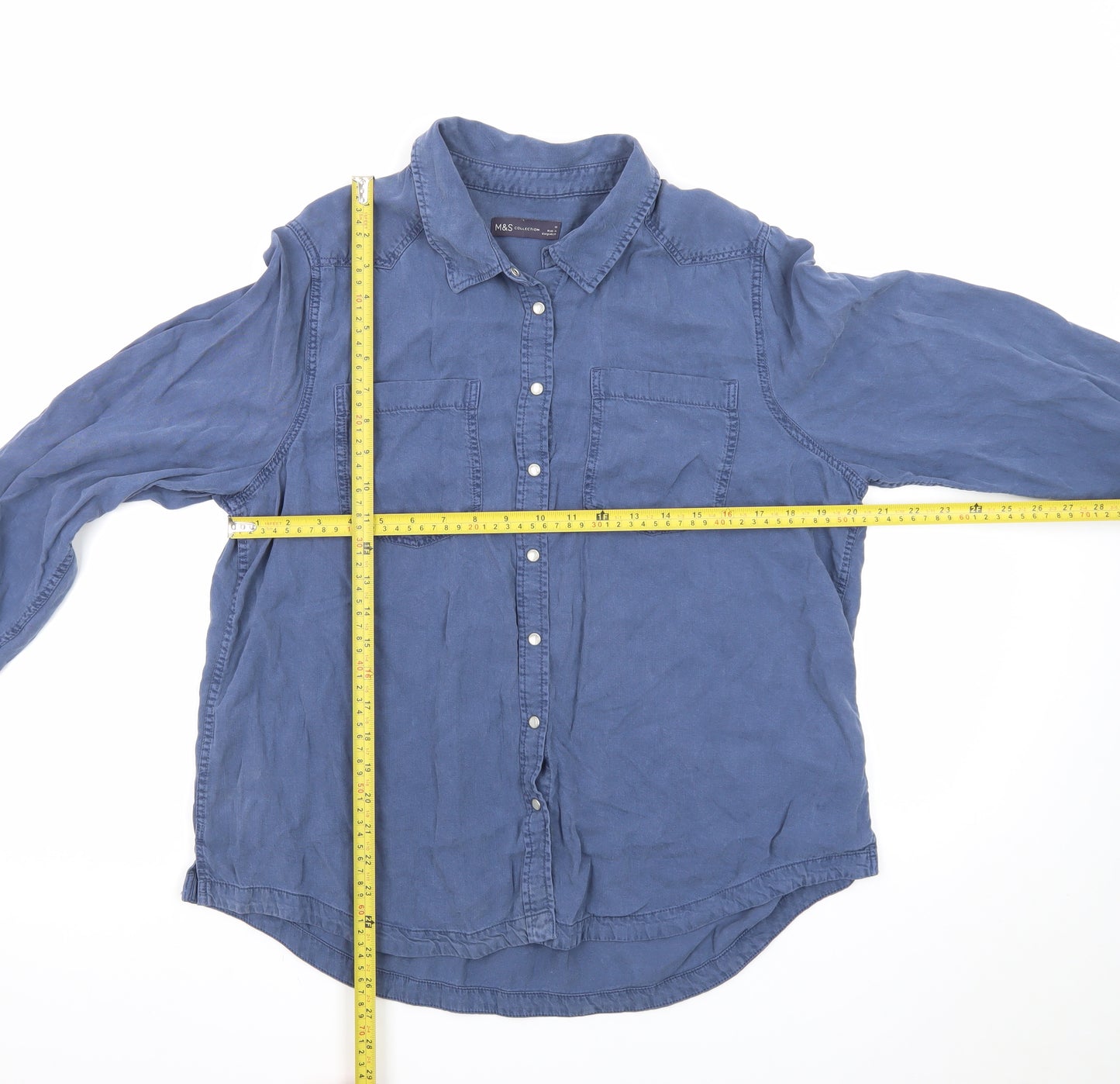 Marks and Spencer Women's Blue Cotton Button-Up Shirt Size 18