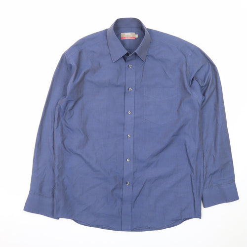 Marks and Spencer Men's Blue 15.5in Non-Iron Regular Fit Dress Shirt