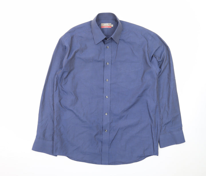 Marks and Spencer Men's Blue 15.5in Non-Iron Regular Fit Dress Shirt