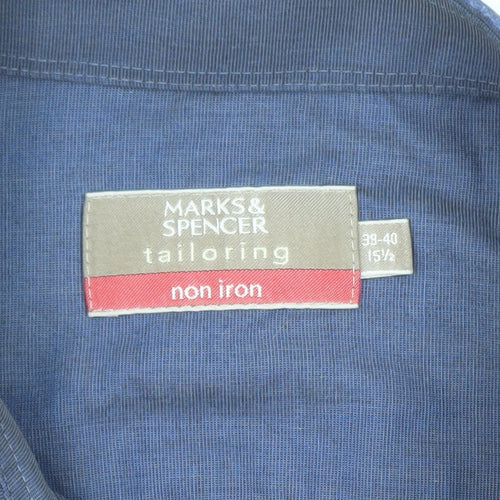 Marks and Spencer Men's Blue 15.5in Non-Iron Regular Fit Dress Shirt