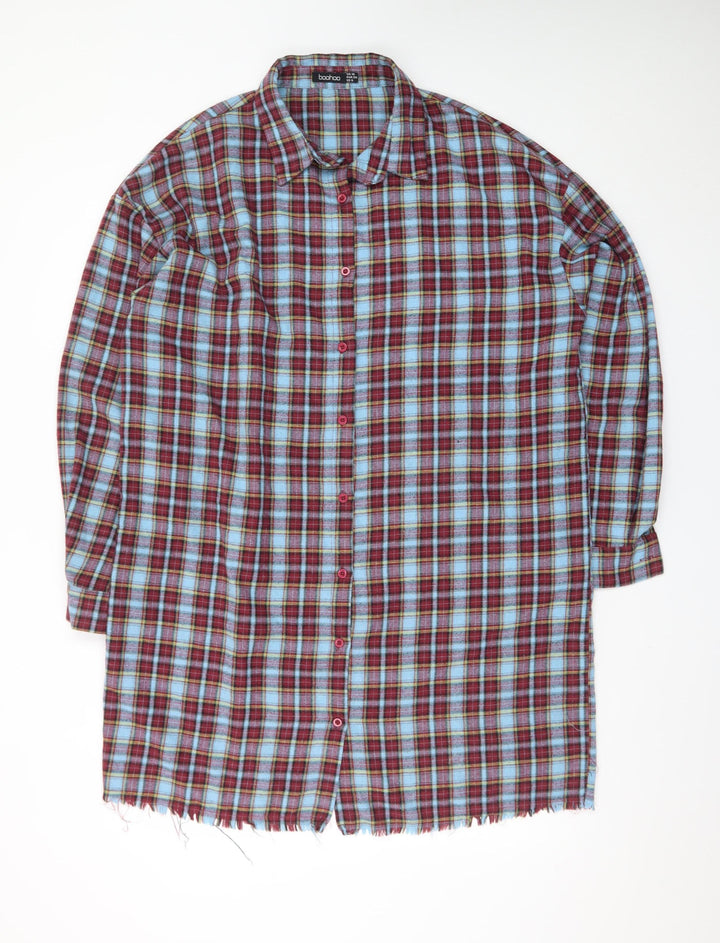 Boohoo Women’s Multicoloured Check Long Sleeve Flannel Shirt Dress UK 10