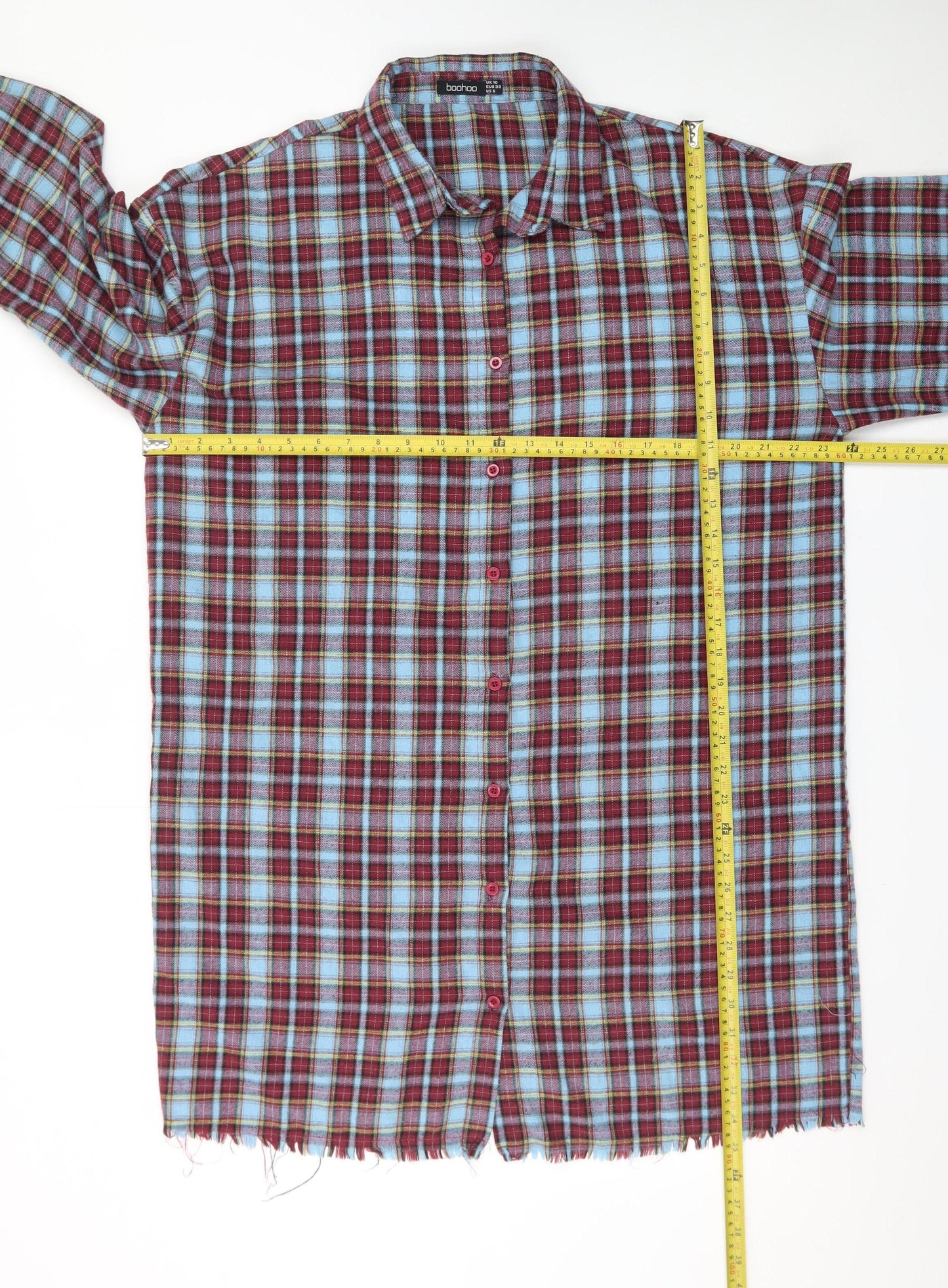 Boohoo Women’s Multicoloured Check Long Sleeve Flannel Shirt Dress UK 10